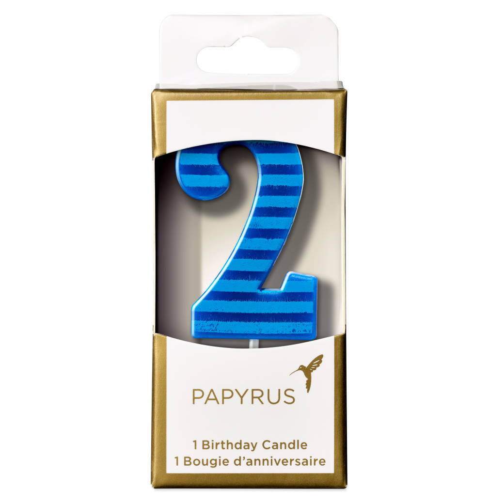 Blue Stripes Number 2 Birthday Candle 1-Count