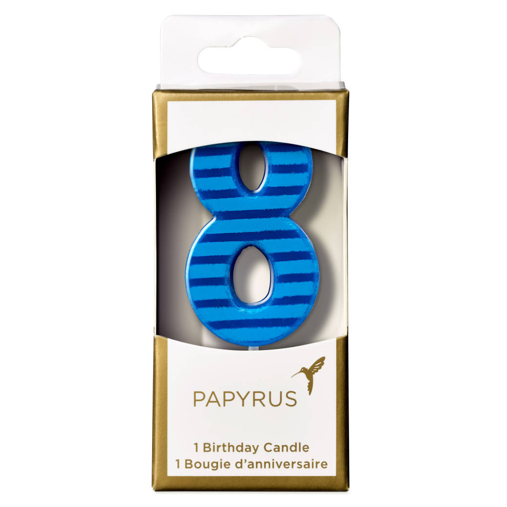Blue Stripes Number 8 Birthday Candle 1-CountImage 1