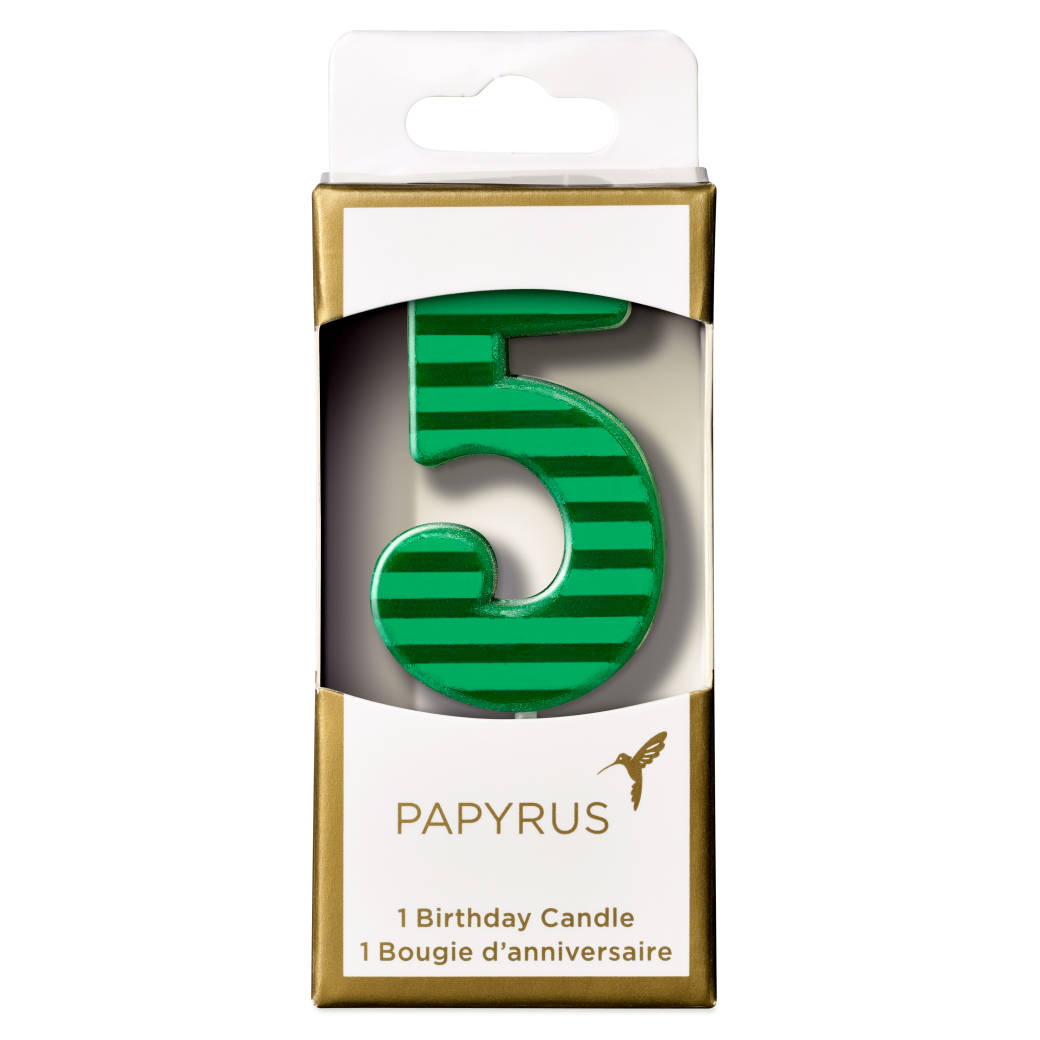 Green Stripes Number 5 Birthday Candle 1-Count