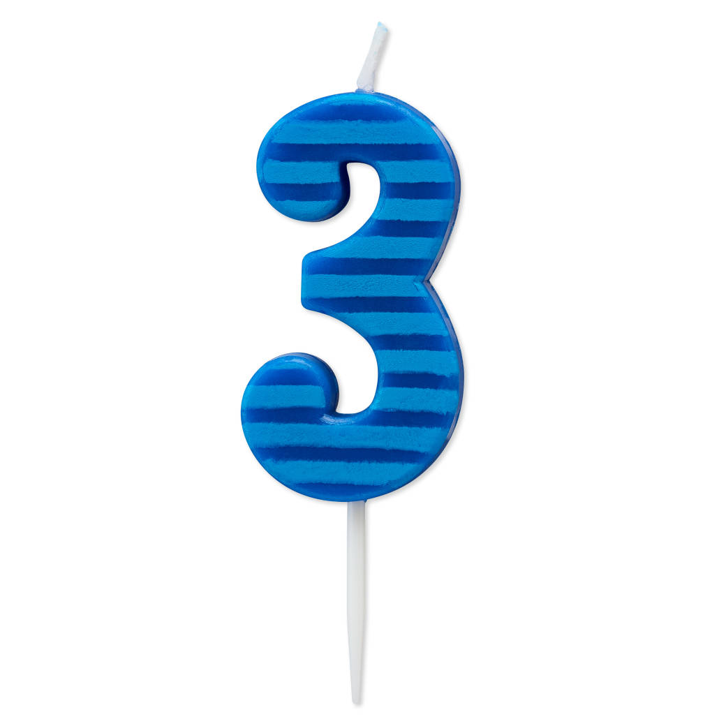 Blue Stripes Number 3 Birthday Candle 1-Count