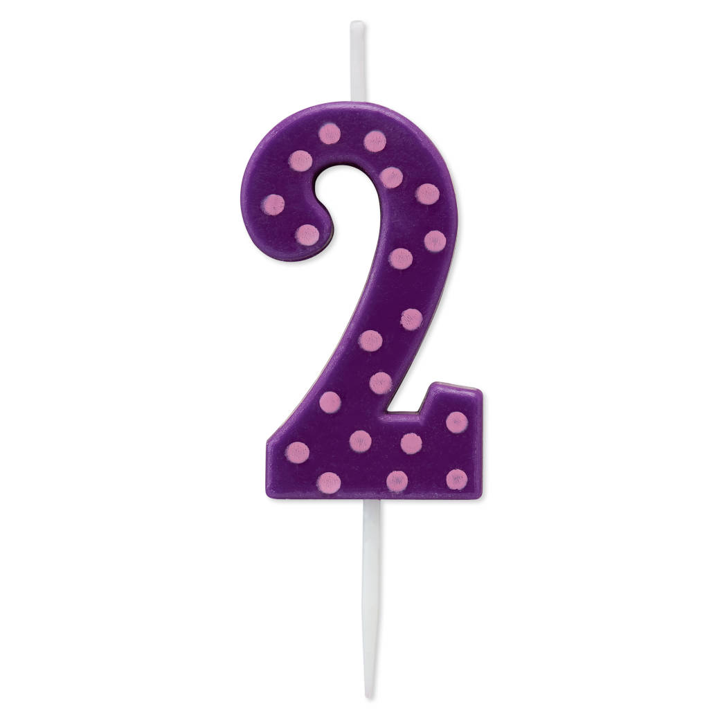 Purple Polka Dots Number 2 Birthday Candle 1-Count