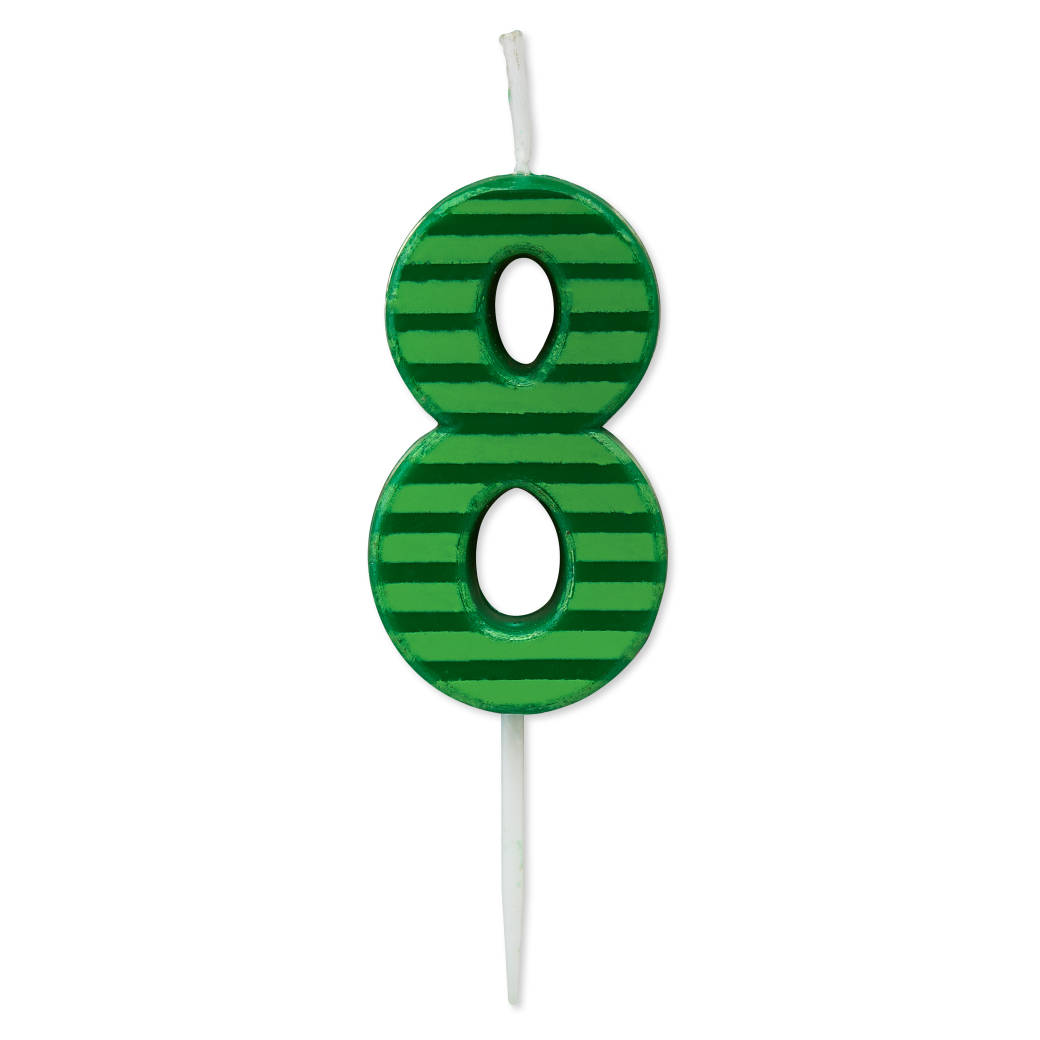 Green Stripes Number 8 Birthday Candle 1-Count
