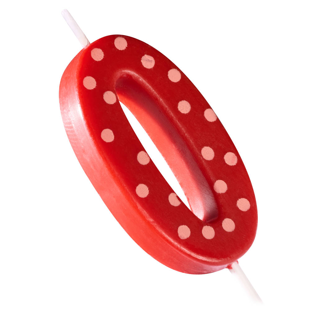 Red Polka Dots Number 0 Birthday Candle 1-Count