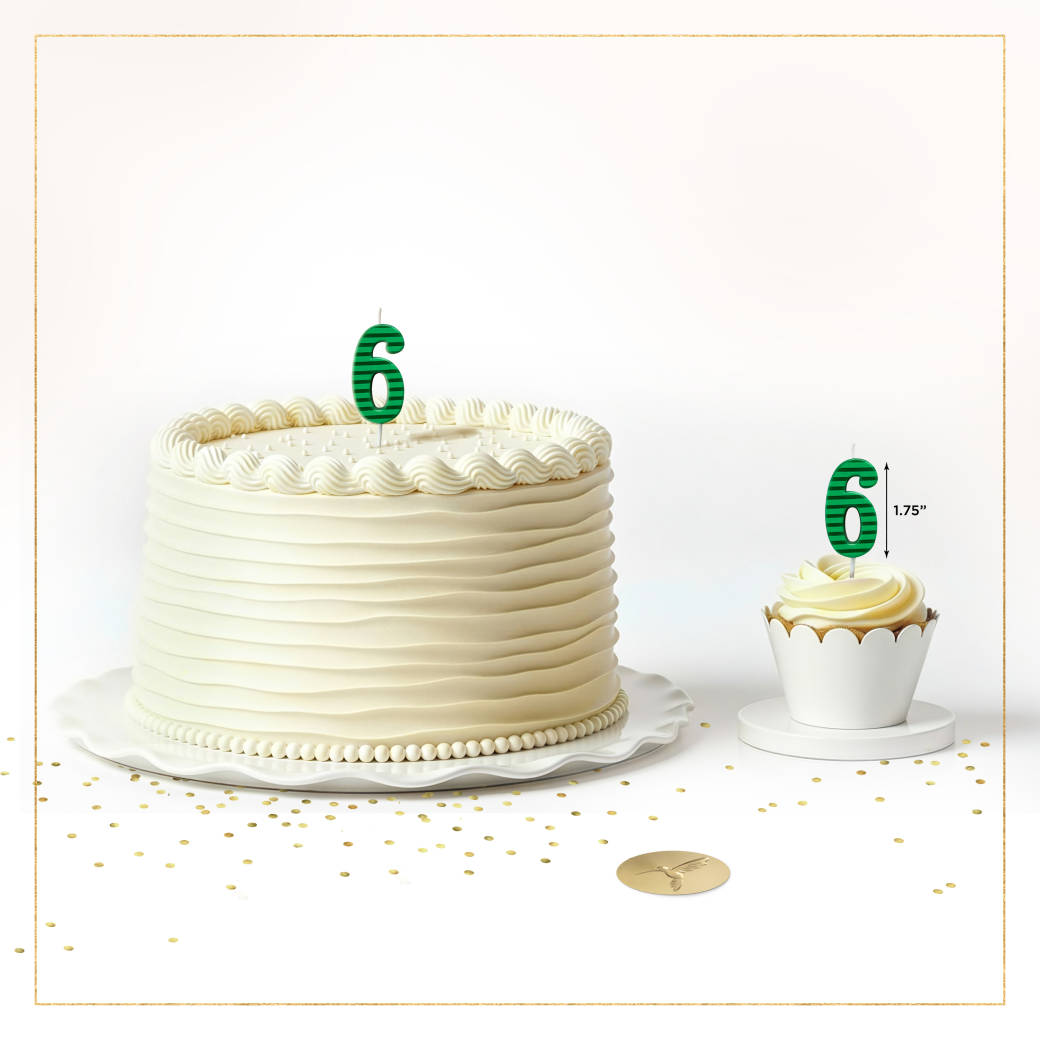 Green Stripes Number 6 Birthday Candle 1-Count