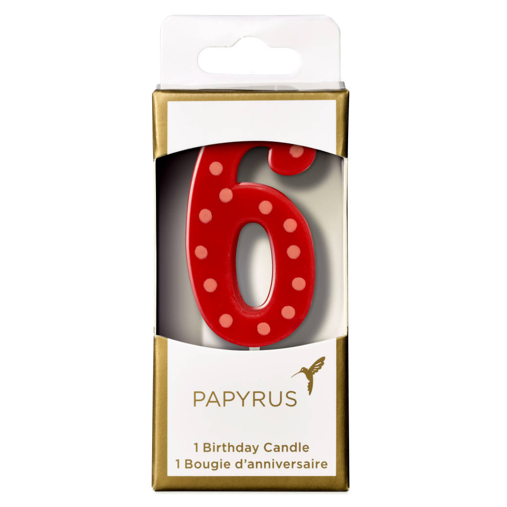 Red Polka Dots Number 6 Birthday Candle 1-Count