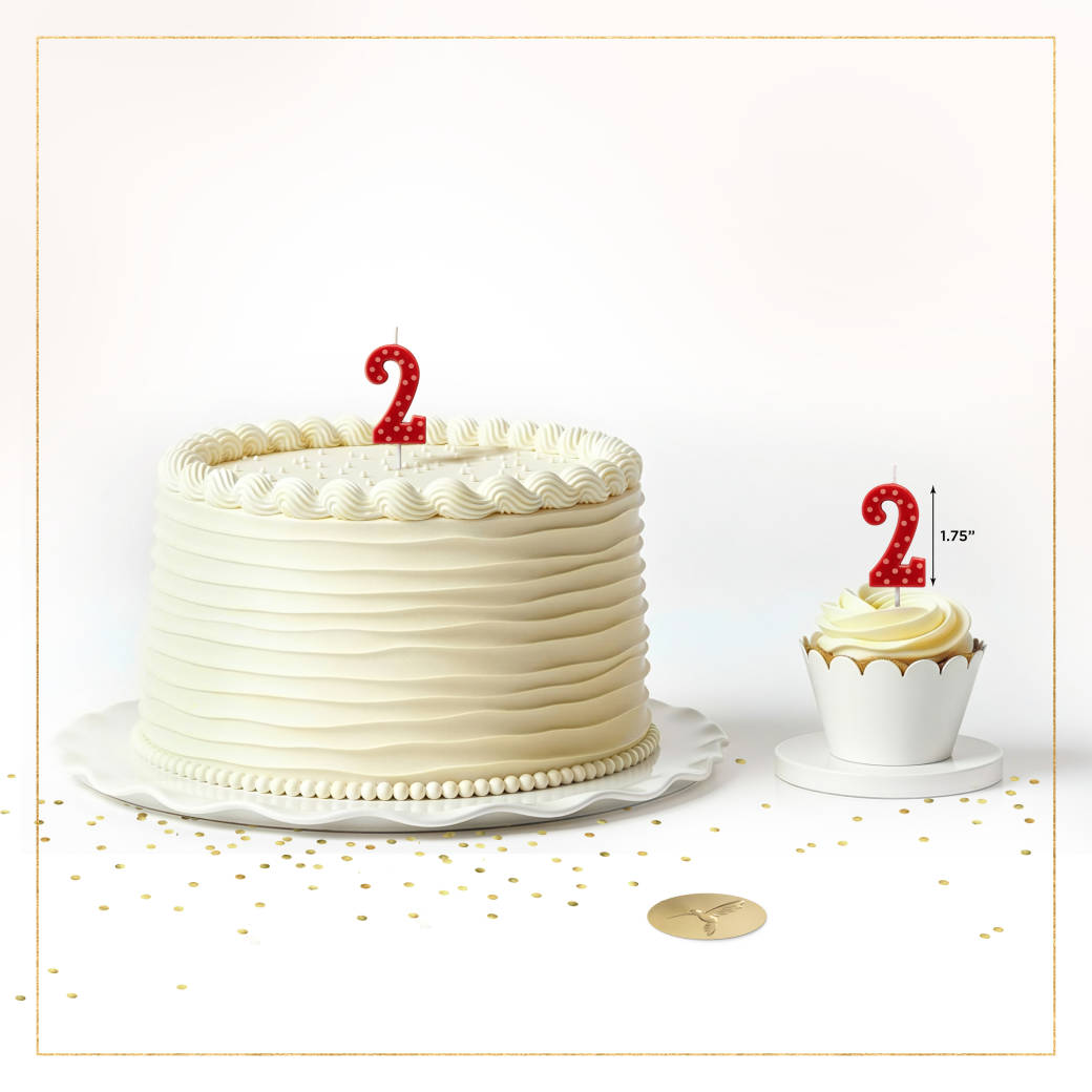 Red Polka Dots Number 2 Birthday Candle 1-Count