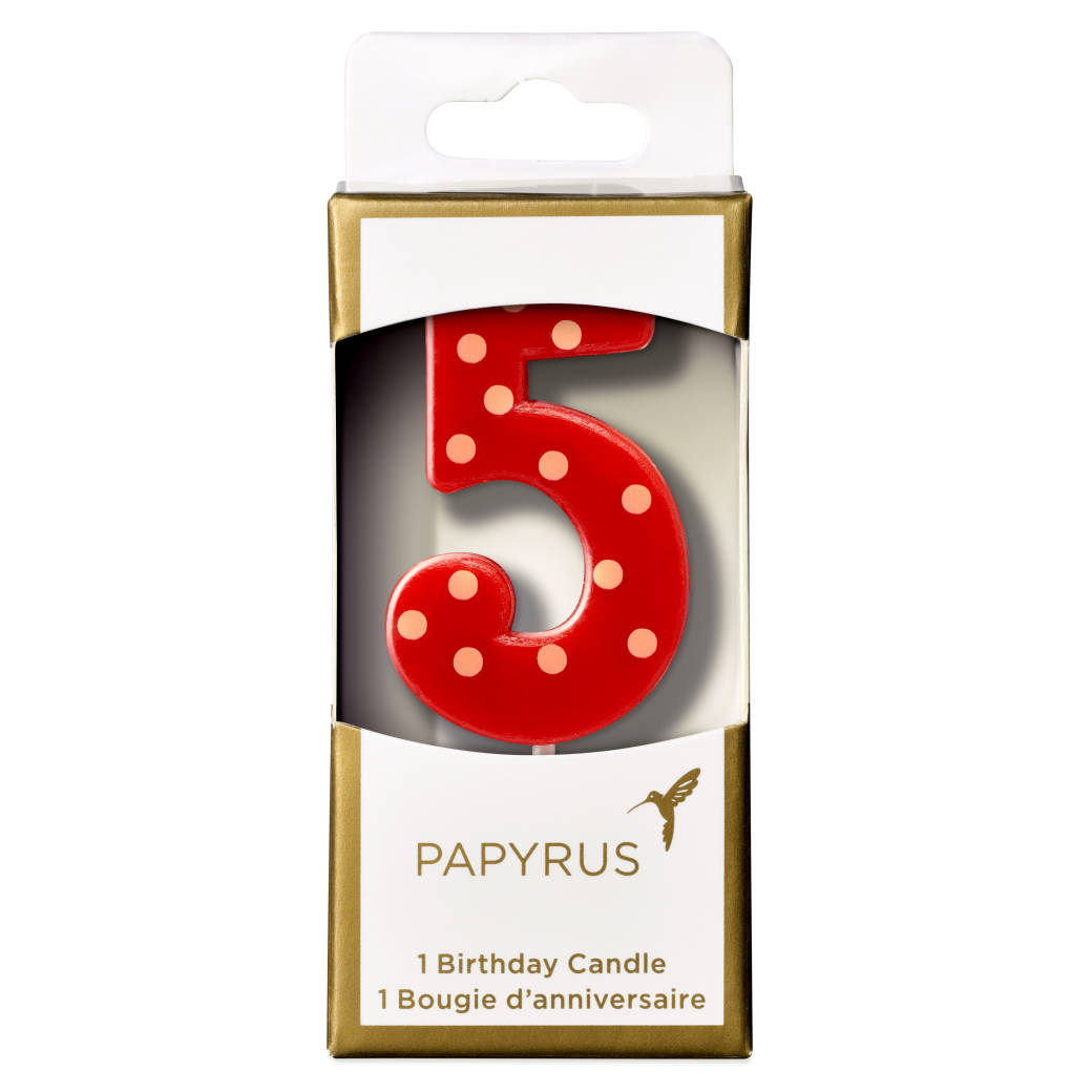 Red Polka Dots Number 5 Birthday Candle 1-Count