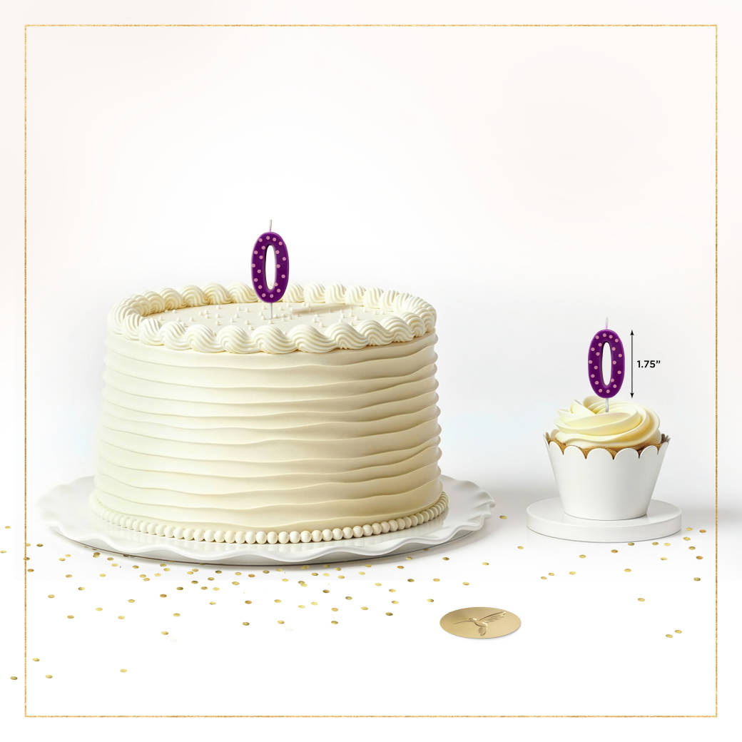 Purple Polka Dots Number 0 Birthday Candle 1-Count