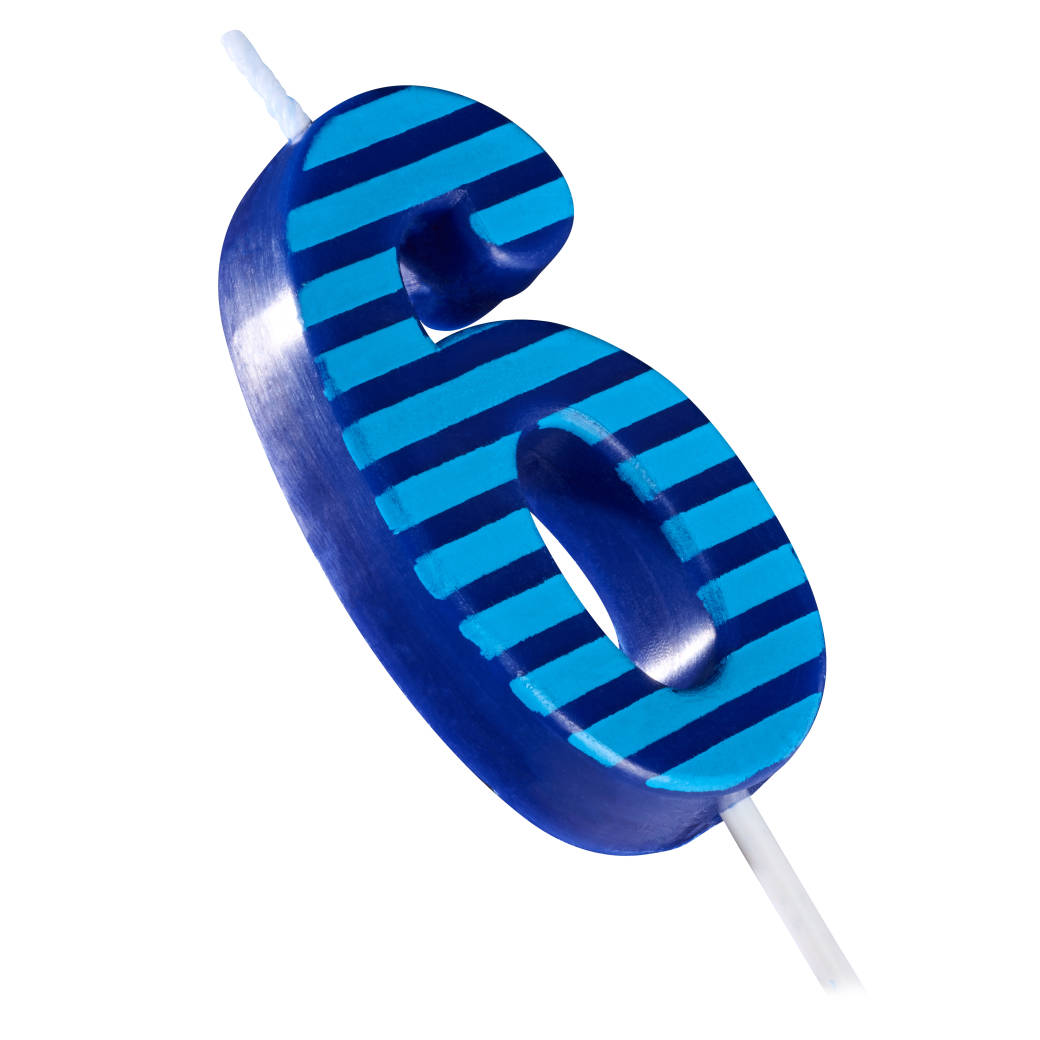 Blue Stripes Number 6 Birthday Candle 1-Count