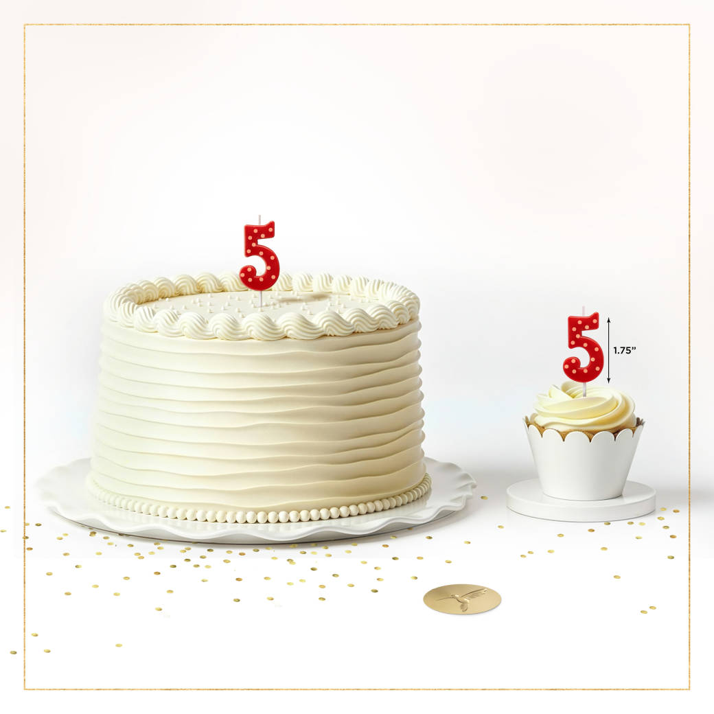 Red Polka Dots Number 5 Birthday Candle 1-Count