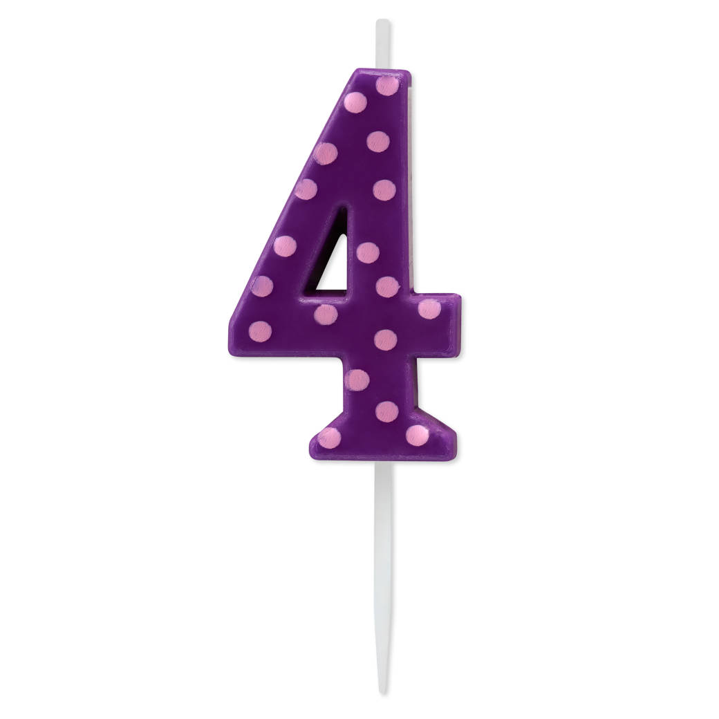 Purple Polka Dots Number 4 Birthday Candle 1-Count