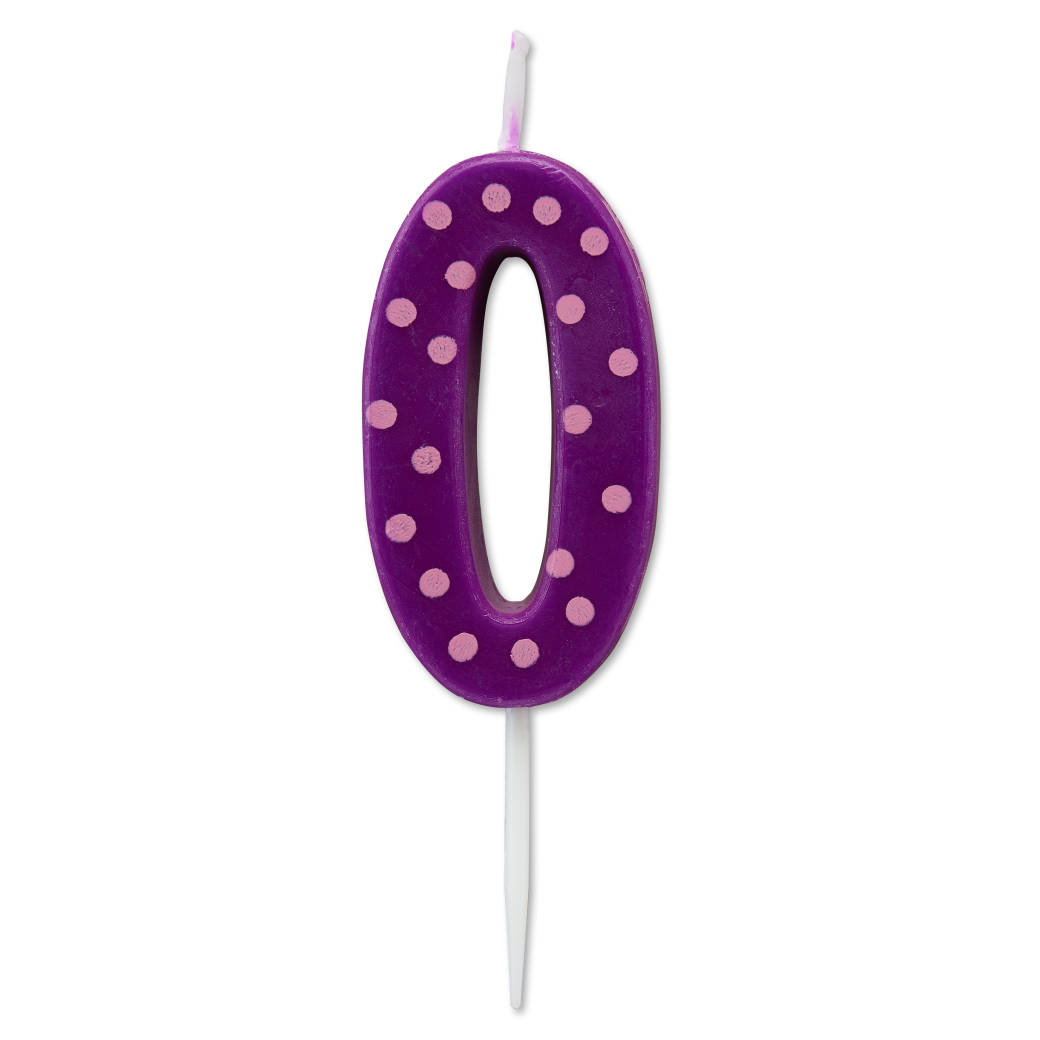 Purple Polka Dots Number 0 Birthday Candle 1-Count