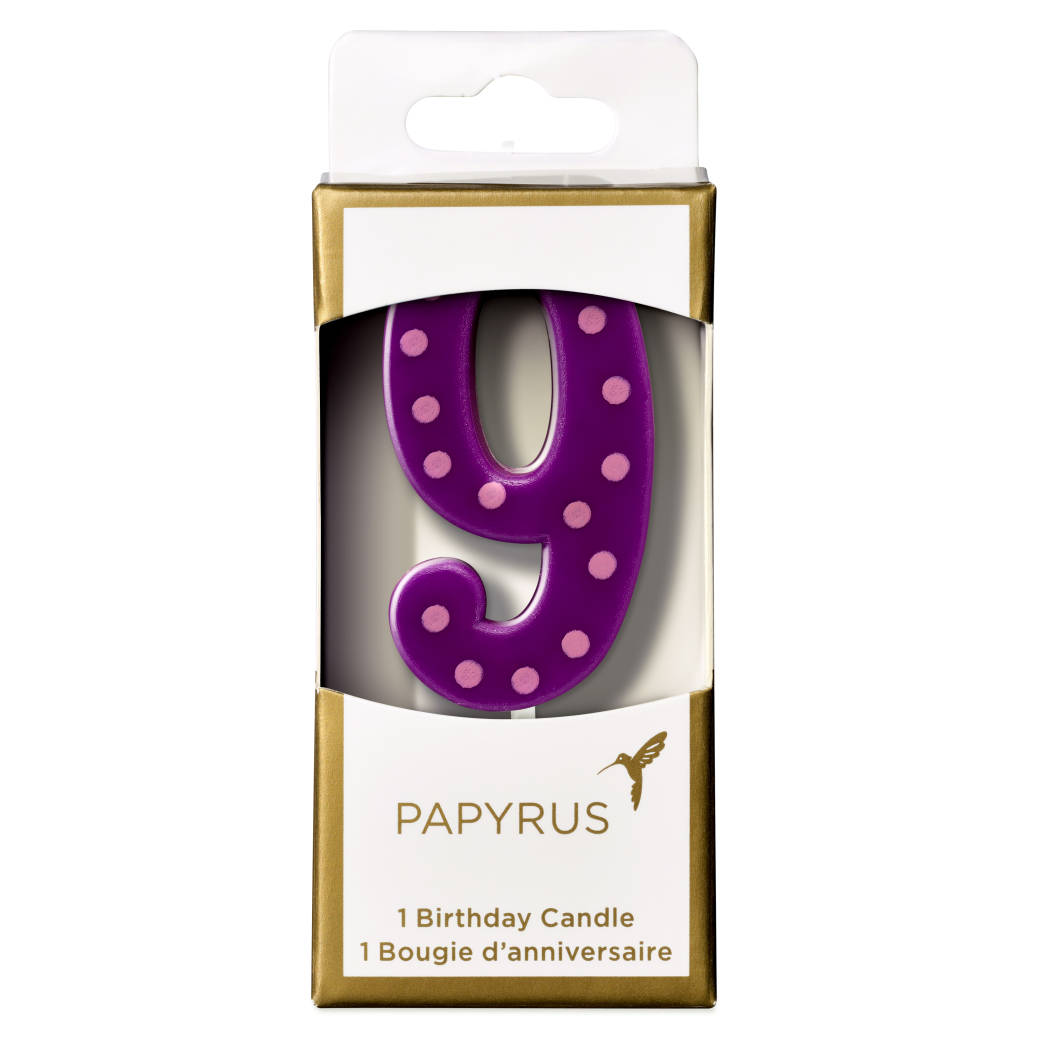Purple Polka Dots Number 9 Birthday Candle 1-Count
