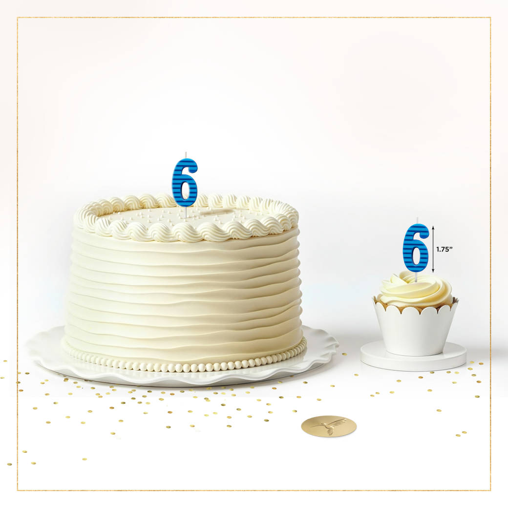 Blue Stripes Number 6 Birthday Candle 1-Count