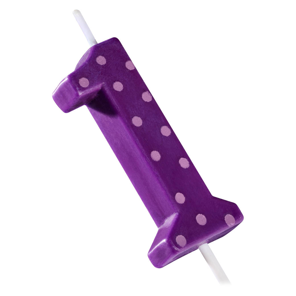 Purple Polka Dots Number 7 Birthday Candle 1-Count