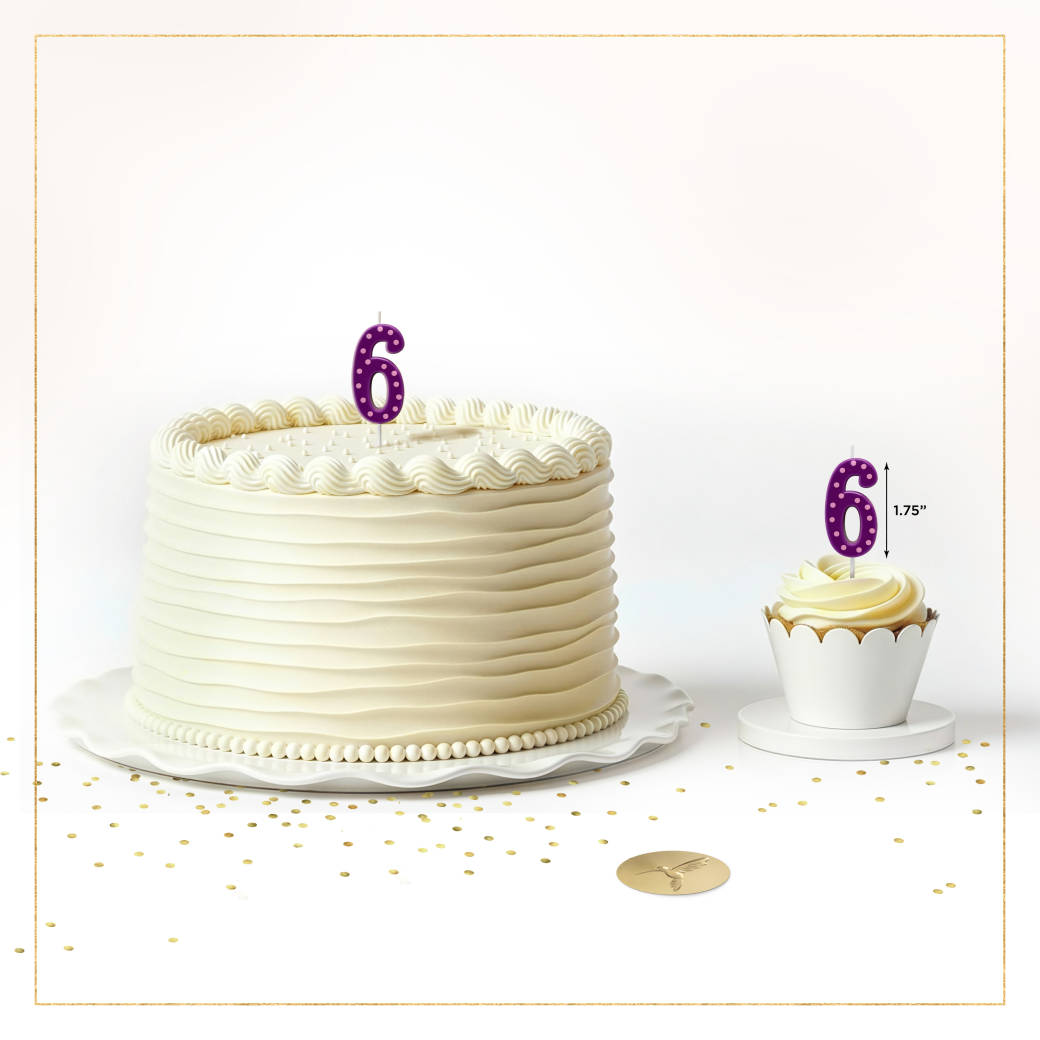 Purple Polka Dots Number 6 Birthday Candle 1-Count