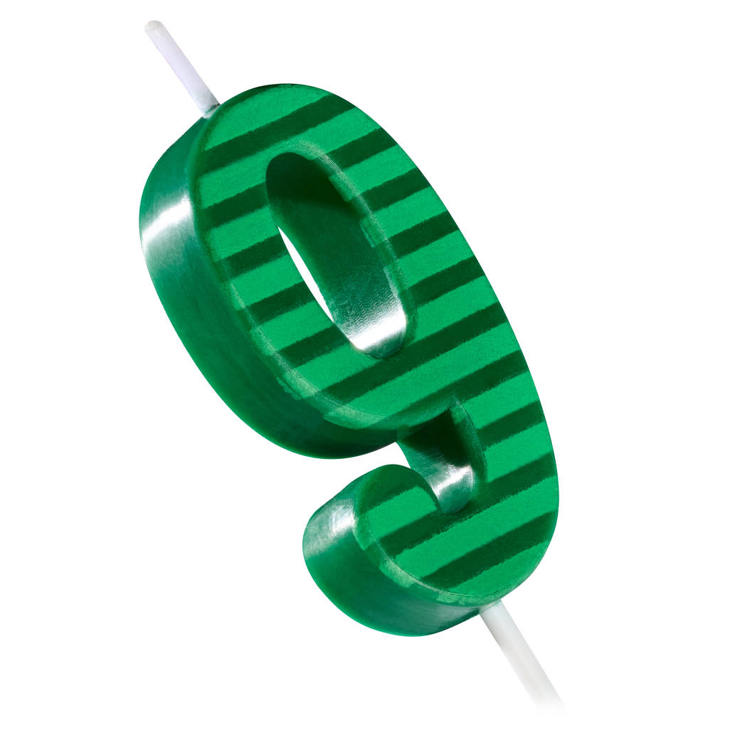 Green Stripes Number 9 Birthday Candle  1-Count