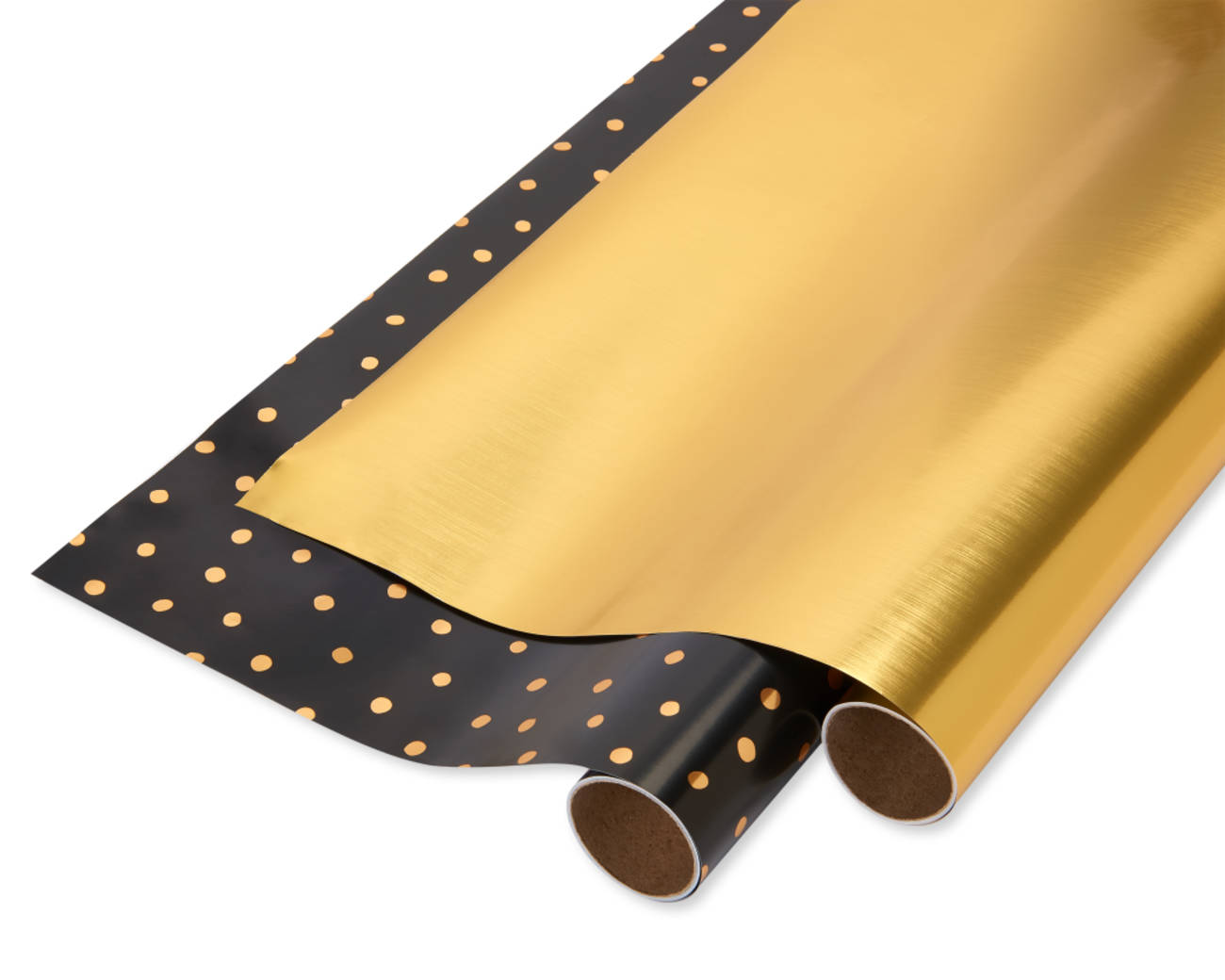 Gold Dot and Solid Gold Holiday Wrapping Paper Bundle, 2 Rolls Image 1