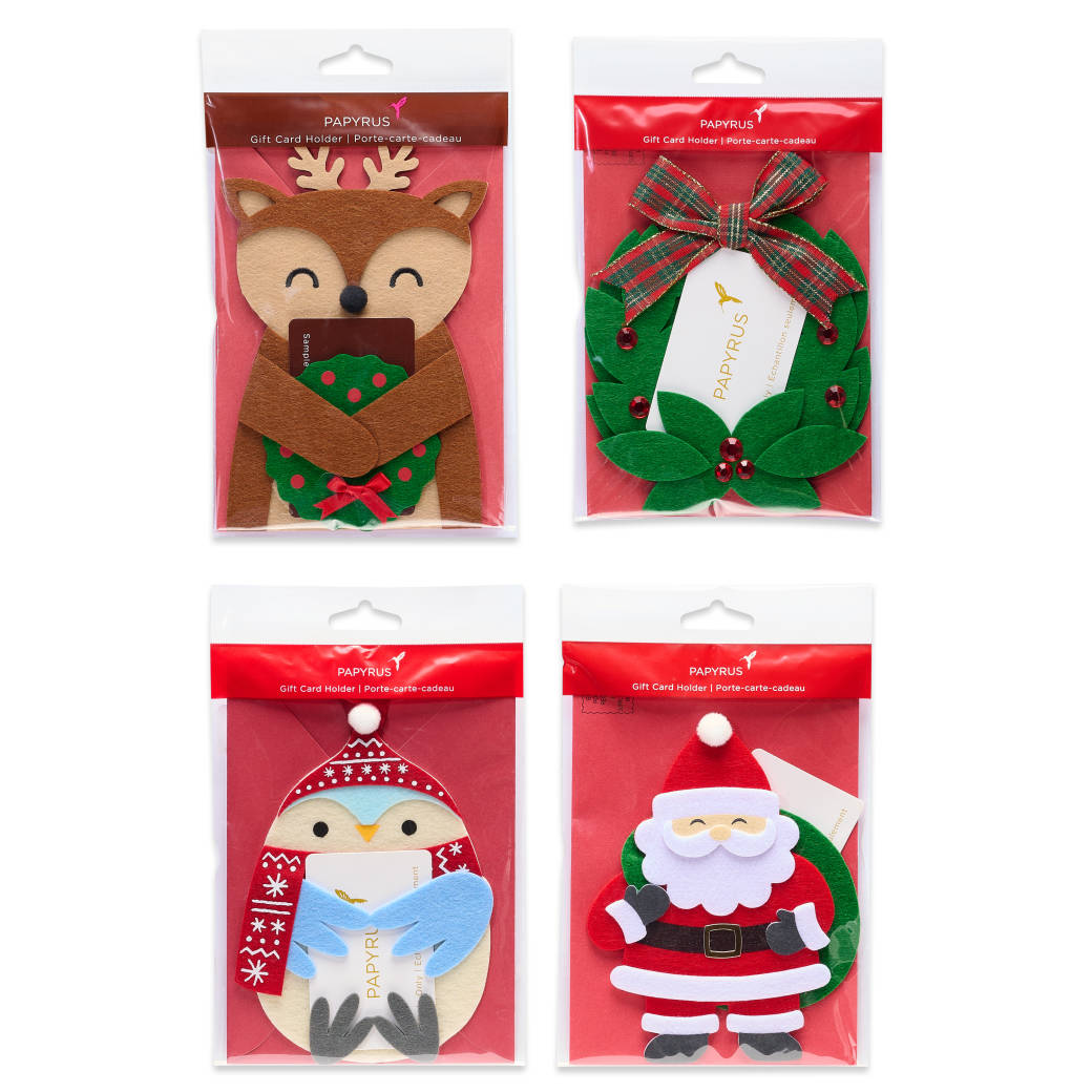 Santa, Reindeer, Penguin and Wreath Christmas Gift Card Holders 4-Count