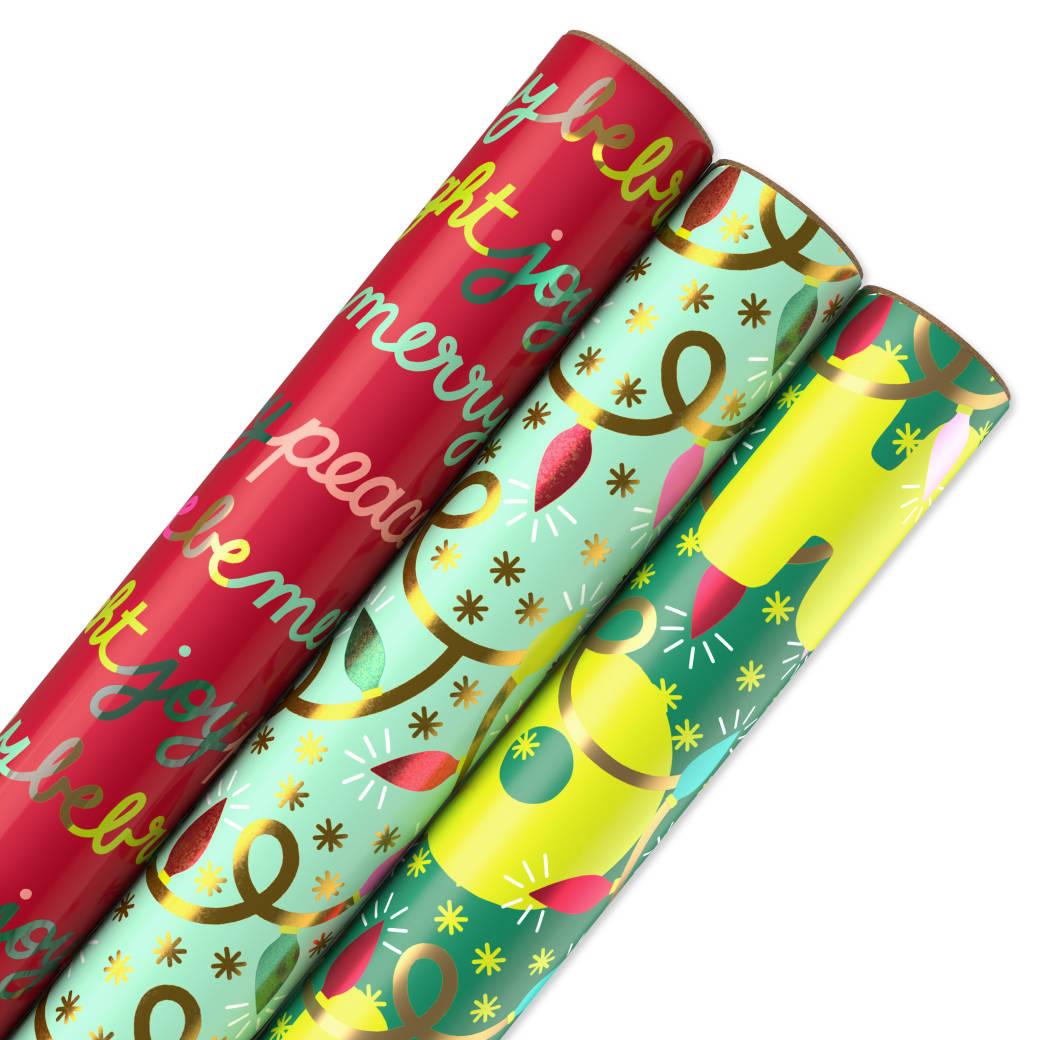 Celestial Evergreen and Stars Christmas Wrapping Paper Rolls, 3 Rolls