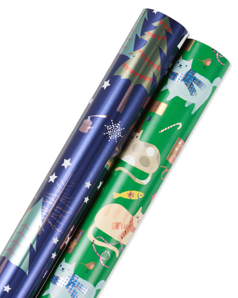 Playful Cats, Cars and Trees Holiday Wrapping Paper Bundle, 2 Rolls Image 4