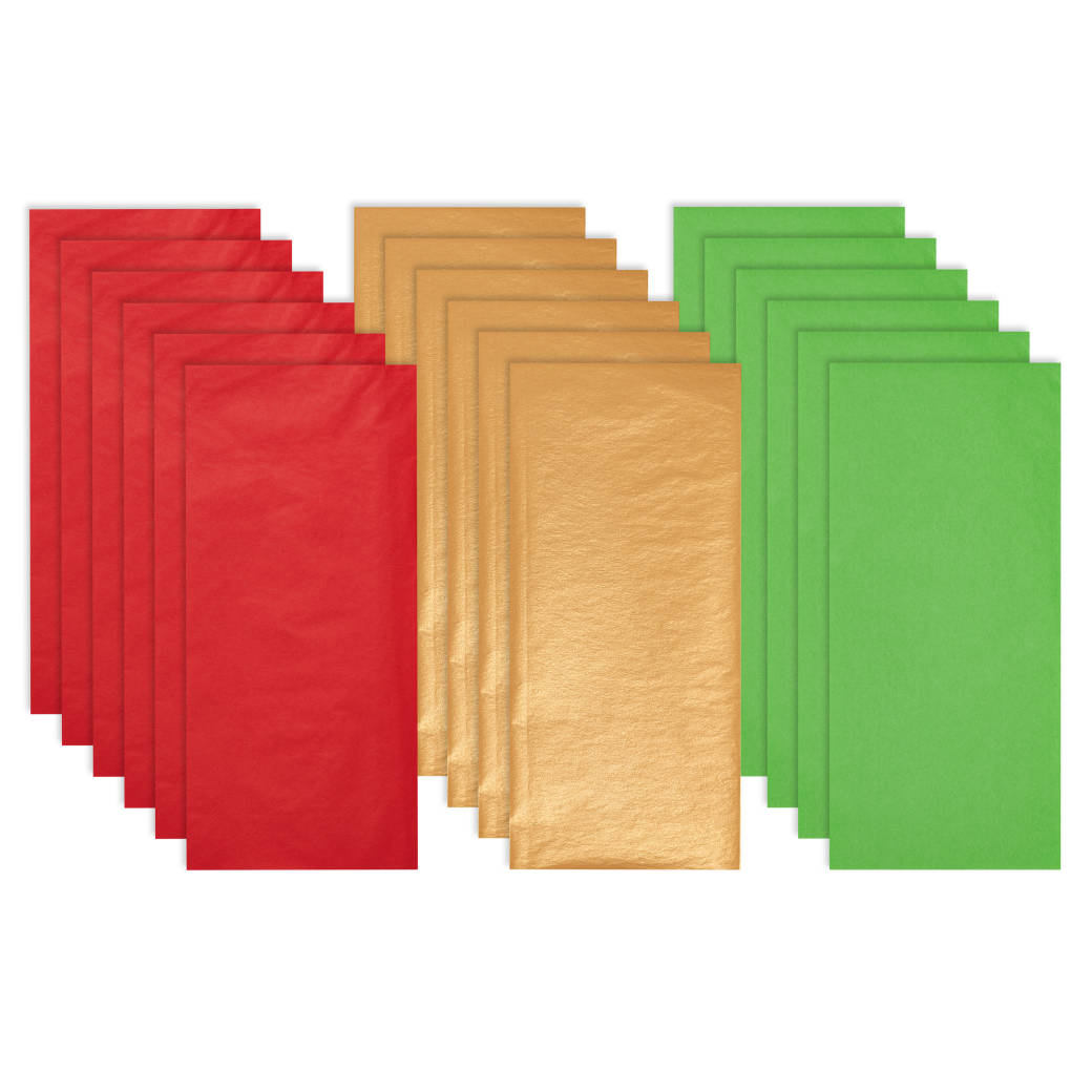 Red, Green and Gold Christmas Tissue Paper, 18 Sheets