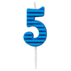 Blue Stripes Number 5 Birthday Candle 1-Count