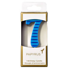 Blue Stripes Number 7 Birthday Candle 1-Count