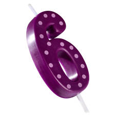 Purple Polka Dots Number 6 Birthday Candle 1-Count