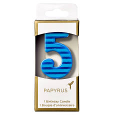 Blue Stripes Number 5 Birthday Candle 1-Count