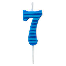 Blue Stripes Number 7 Birthday Candle 1-Count