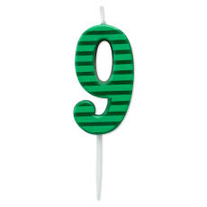 Green Stripes Number 9 Birthday Candle  1-Count
