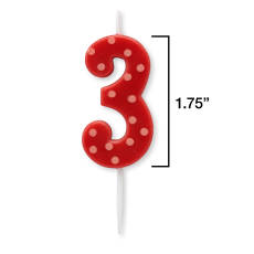 Red Polka Dots Number 3 Birthday Candle 1-CountImage 1