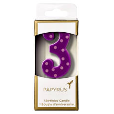 Purple Polka Dots Number 3 Birthday Candle 1-Count