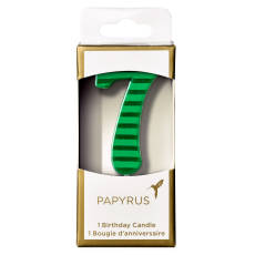 Green Stripes Number 7 Birthday Candle 1-Count