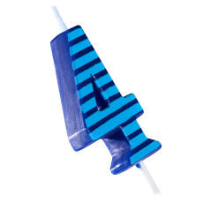 Blue Stripes Number 4 Birthday Candle 1-Count