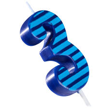 Blue Stripes Number 3 Birthday Candle 1-Count