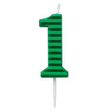Green Stripes Number 1 Birthday Candle 1-Count