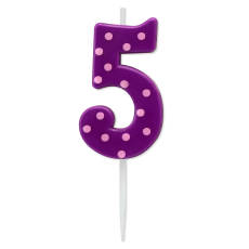 Purple Polka Dots Number 5 Birthday Candle 1-Count