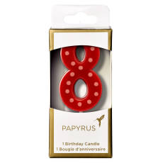 Red Polka Dots Number 8 Birthday Candle 1-Count
