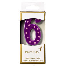 Purple Polka Dots Number 6 Birthday Candle 1-Count