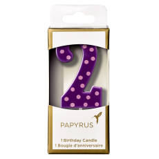 Purple Polka Dots Number 2 Birthday Candle 1-Count