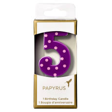 Purple Polka Dots Number 5 Birthday Candle 1-Count