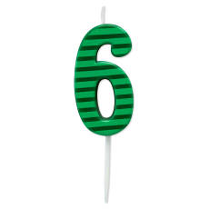 Green Stripes Number 6 Birthday Candle 1-Count