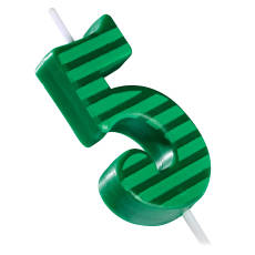 Green Stripes Number 5 Birthday Candle 1-Count