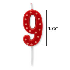 Red Polka Dots Number 9 Birthday Candle 1-Count