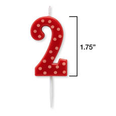 Red Polka Dots Number 2 Birthday Candle 1-Count
