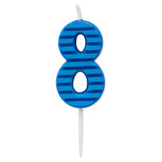 Blue Stripes Number 8 Birthday Candle 1-Count
