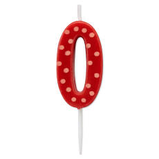 Red Polka Dots Number 0 Birthday Candle 1-Count