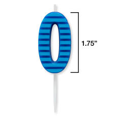Blue Stripes Number 0 Birthday Candle 1-Count